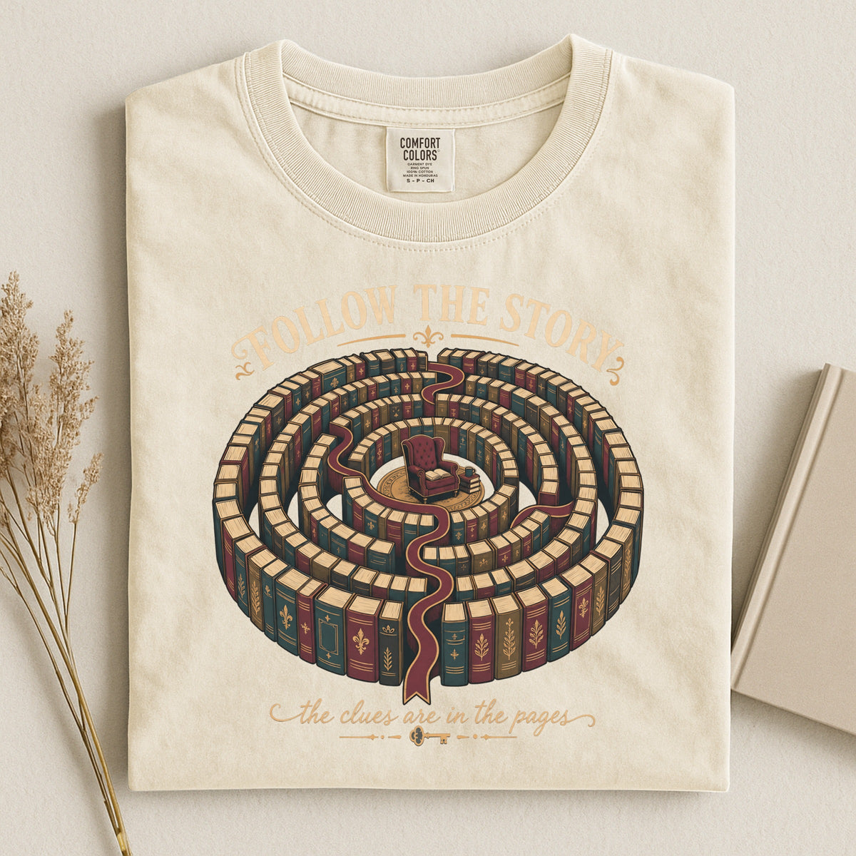 Follow the Story bookish tee in Ivory, flat lay
