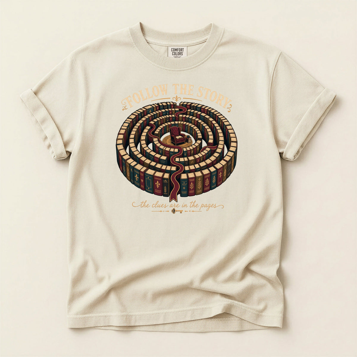 Follow the Story bookish tee in Ivory, full flat