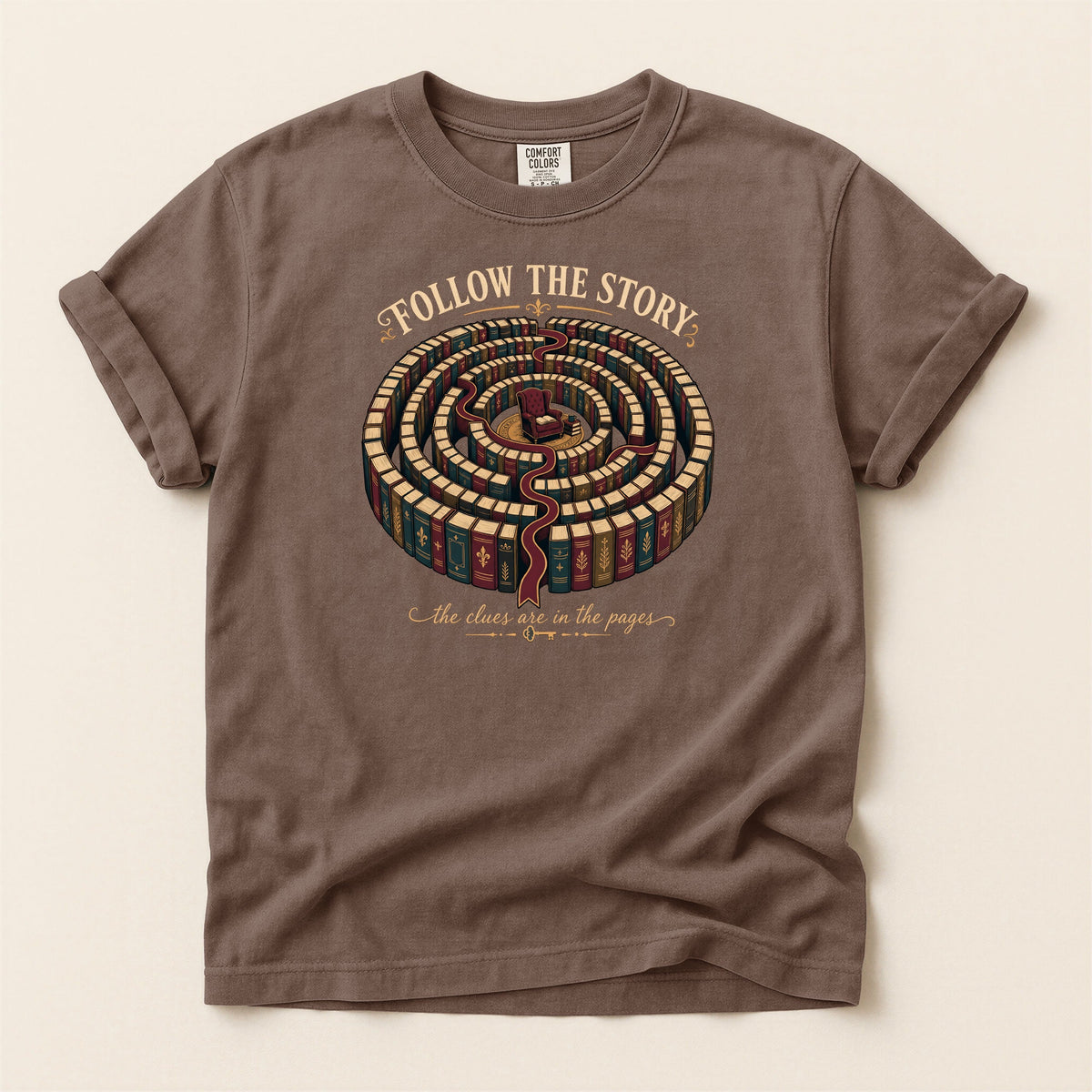 Follow the Story bookish tee in Espresso, full flat