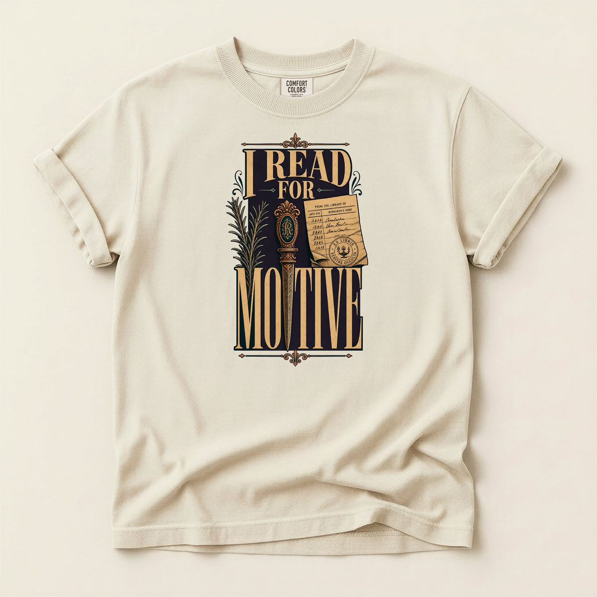 I Read for Motive bookish tee in Ivory, full flat