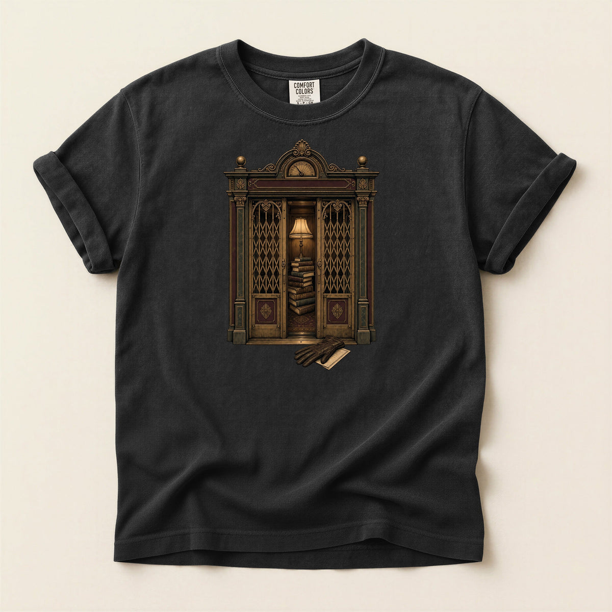Library Alcove bookish tee in Black, full flat