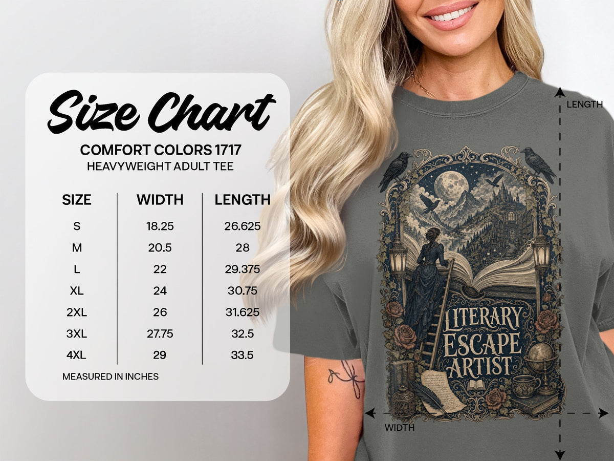 Literary Escape Artist size chart