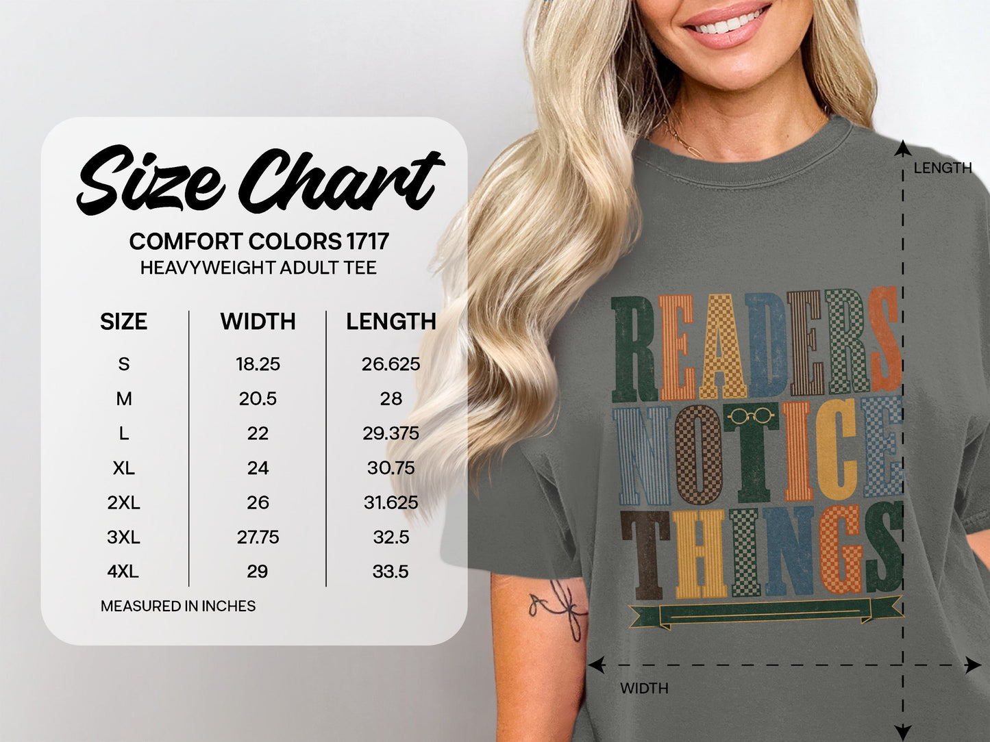Readers Notice Things size chart