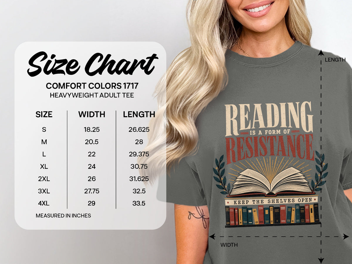 Reading Is a Form of Resistance size chart