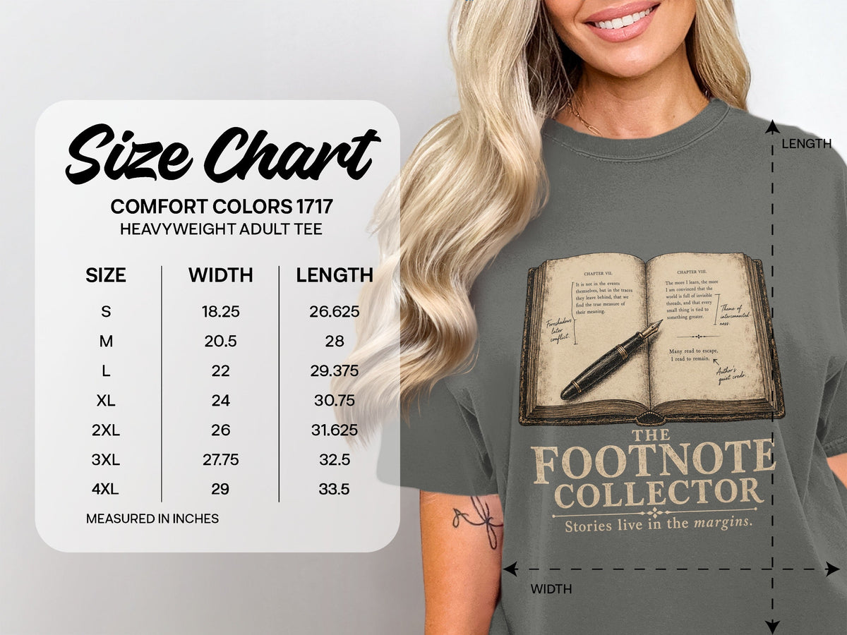 The Footnote Collector size chart
