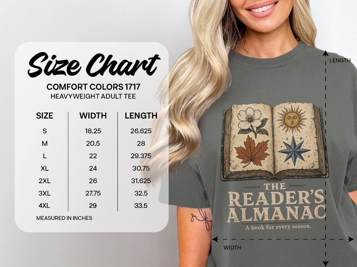 The Reader's Almanac size chart