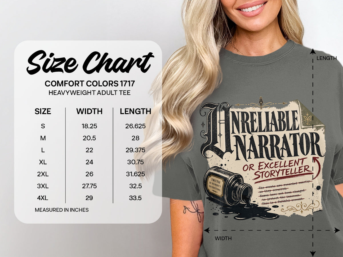 Unreliable Narrator size chart