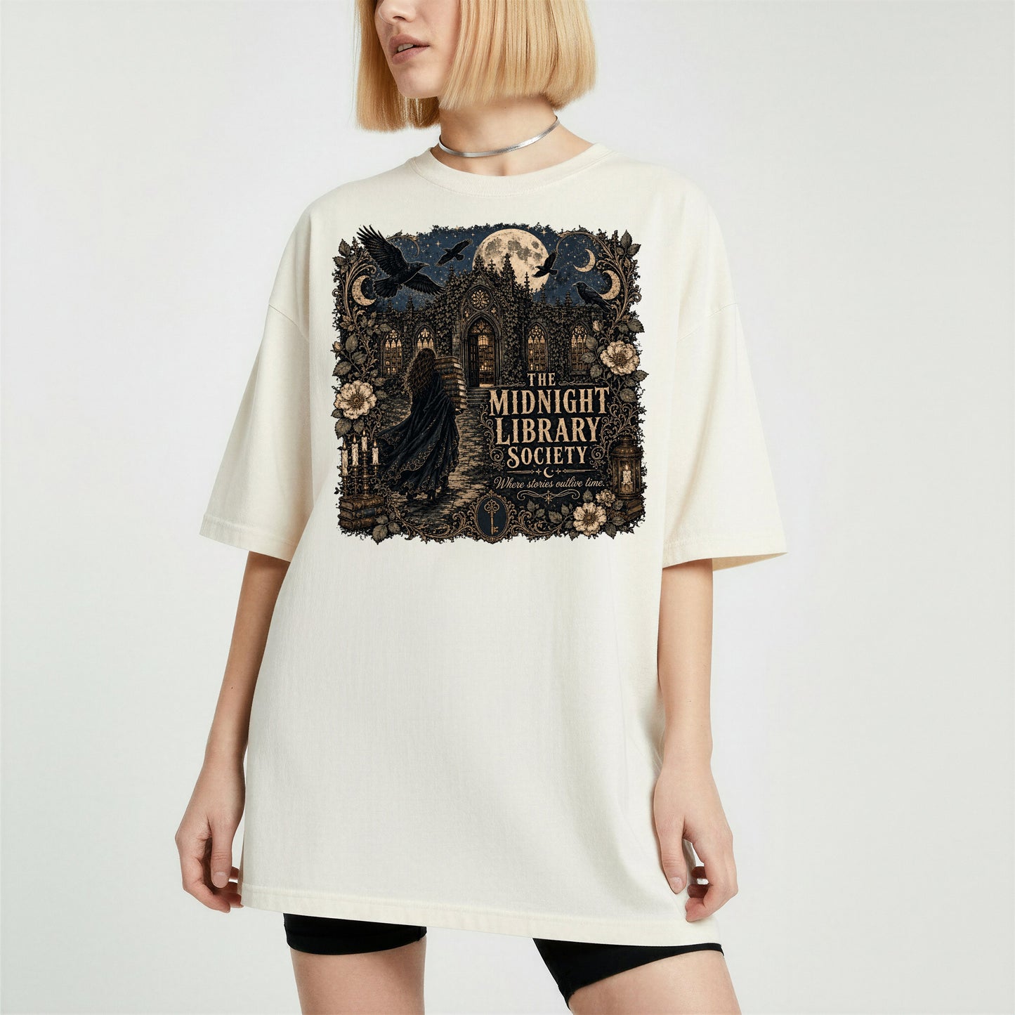 The Midnight Library Society — Dark Academia Library Tee
