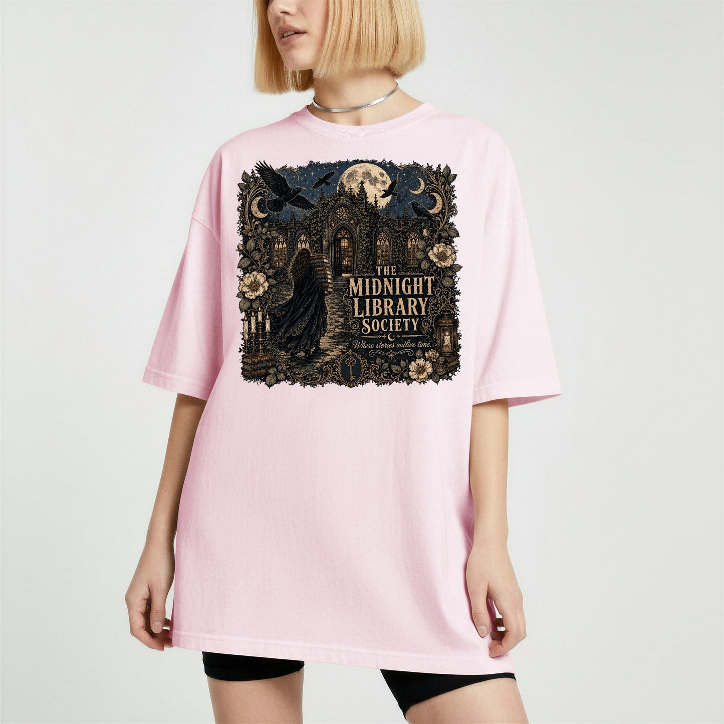 The Midnight Library Society — Dark Academia Library Tee