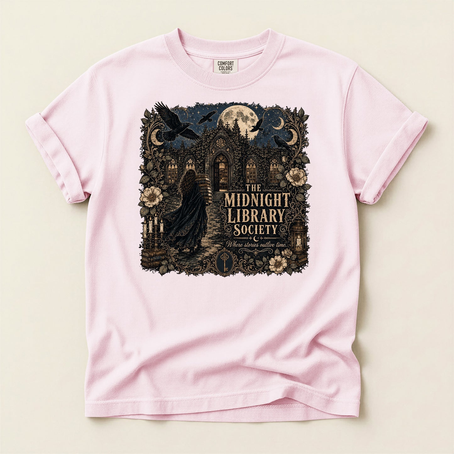 The Midnight Library Society — Dark Academia Library Tee