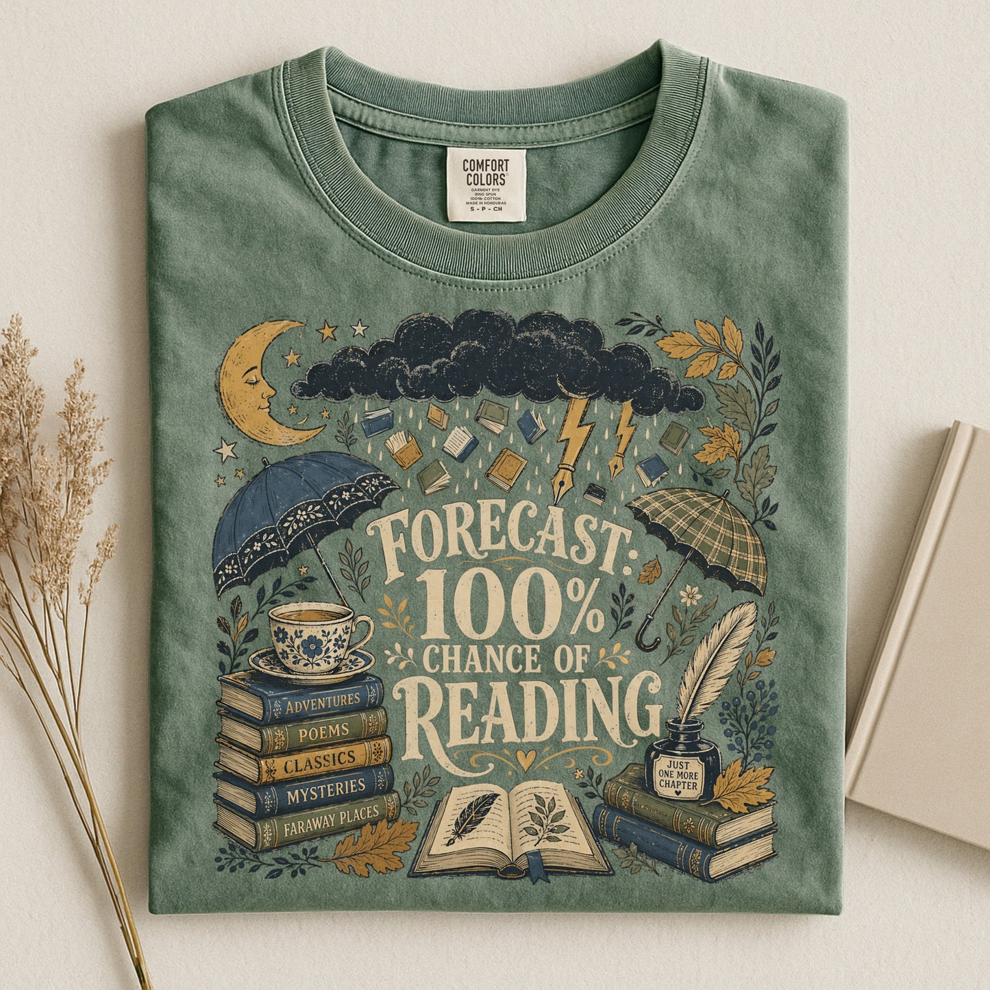 Forecast: 100% Chance of Reading — Rainy Day Reader Tee