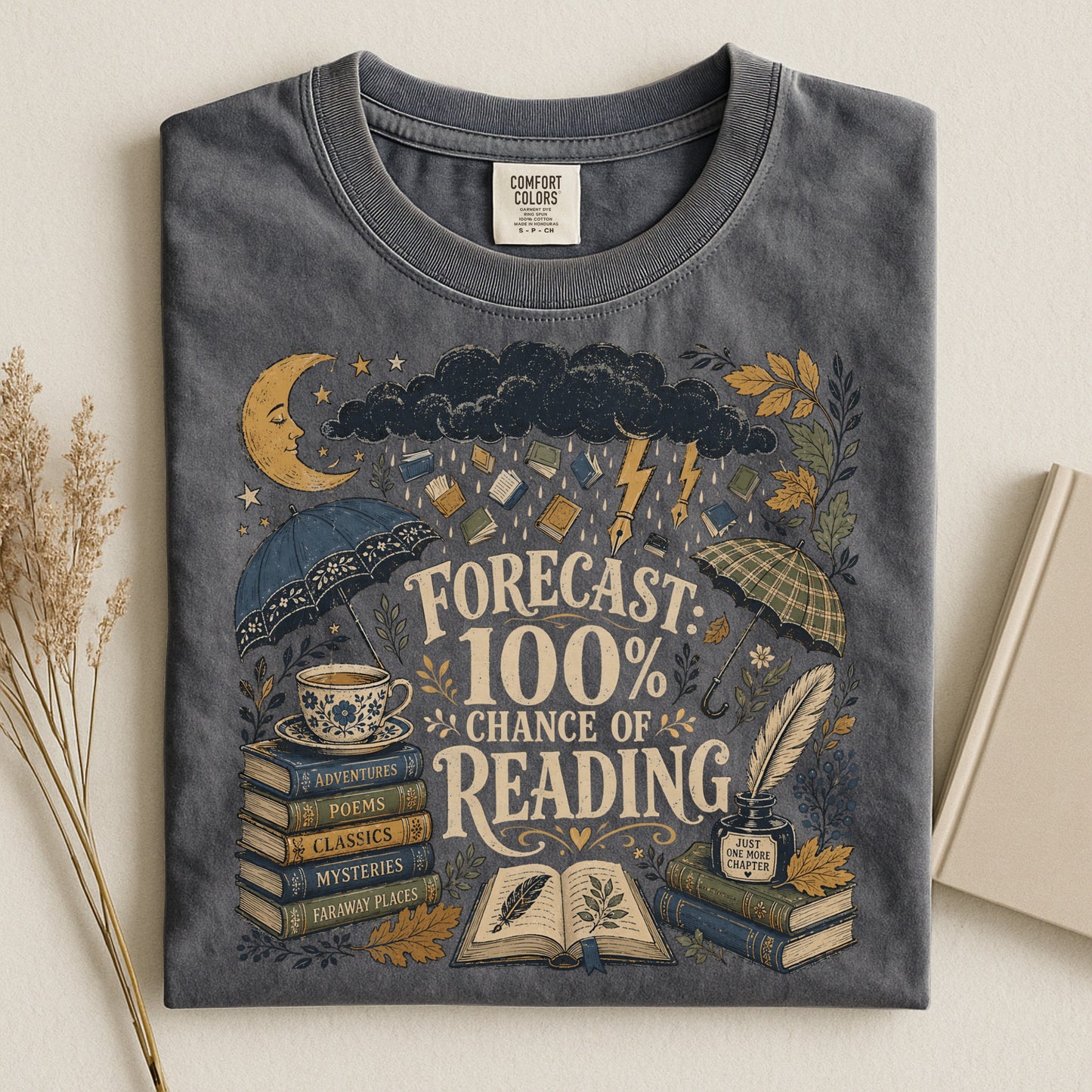 Forecast: 100% Chance of Reading — Rainy Day Reader Tee