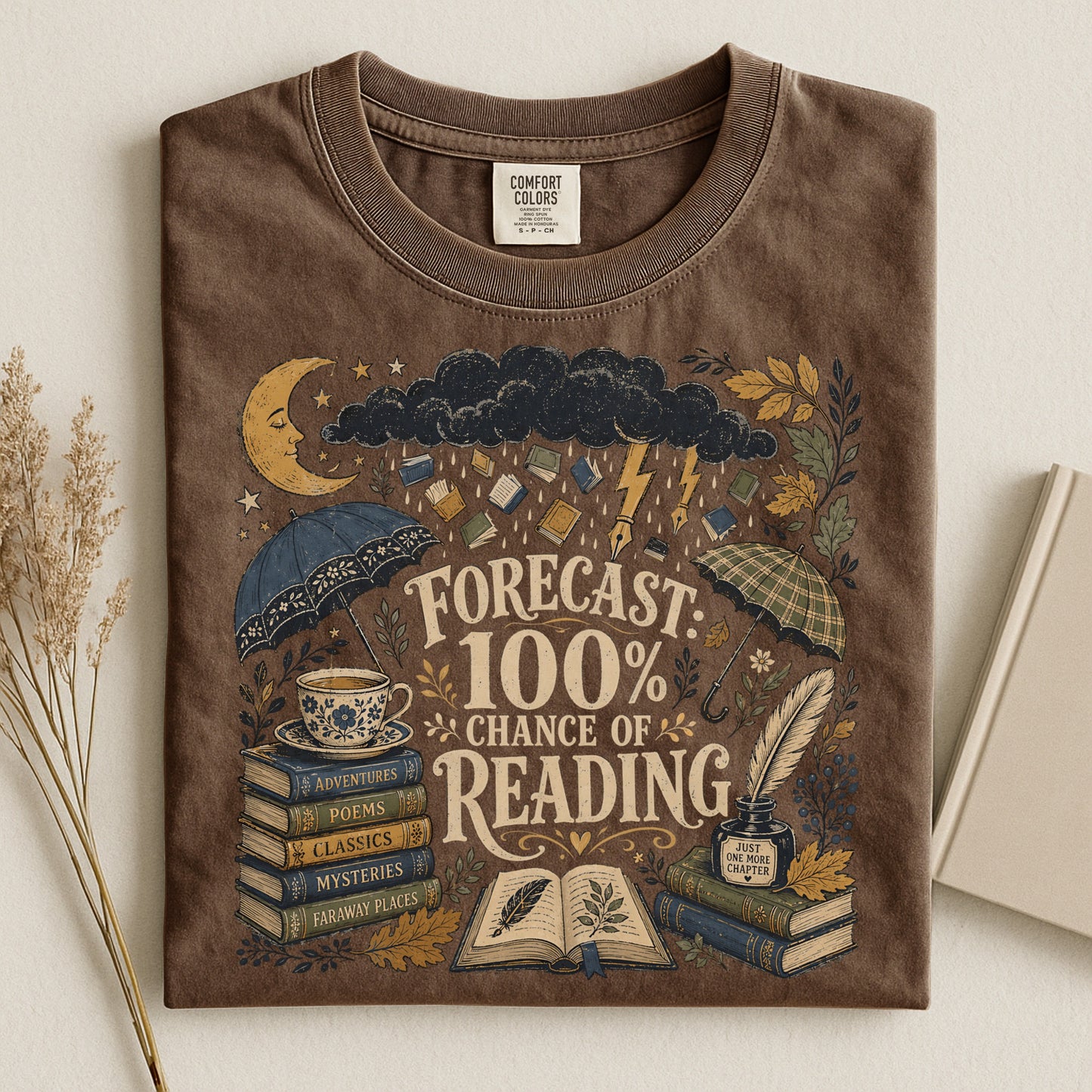 Forecast: 100% Chance of Reading — Rainy Day Reader Tee