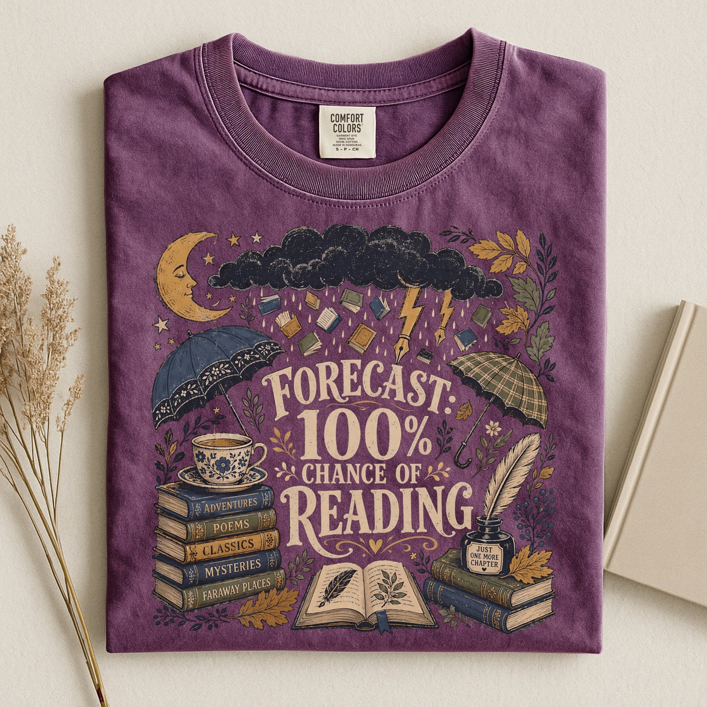 Forecast: 100% Chance of Reading — Rainy Day Reader Tee