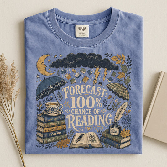 Forecast: 100% Chance of Reading — Rainy Day Reader Tee