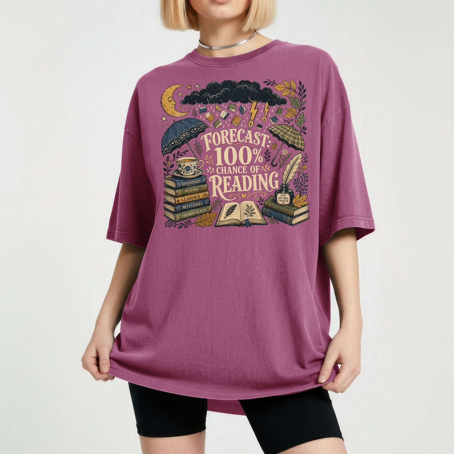 Forecast: 100% Chance of Reading — Rainy Day Reader Tee