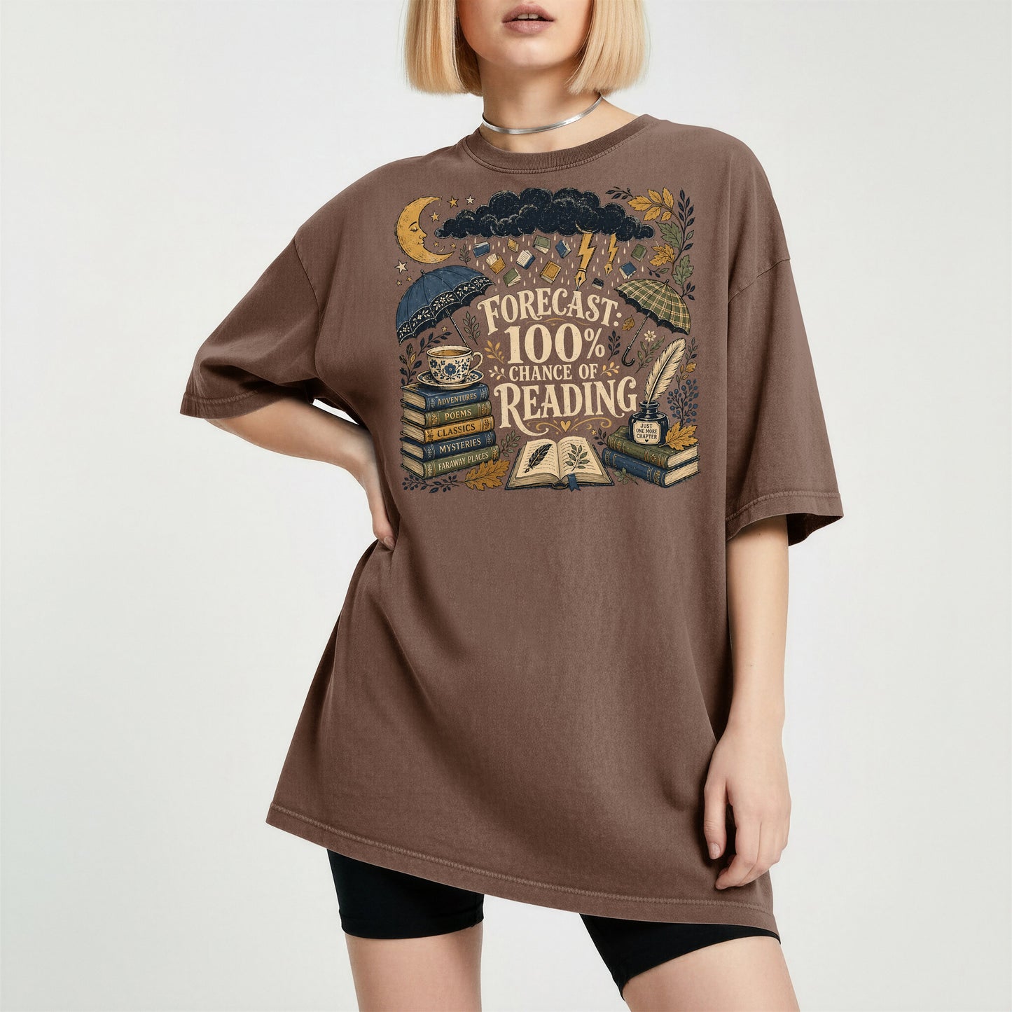 Forecast: 100% Chance of Reading — Rainy Day Reader Tee