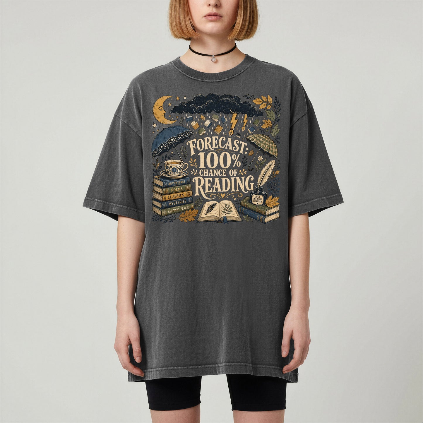 Forecast: 100% Chance of Reading — Rainy Day Reader Tee
