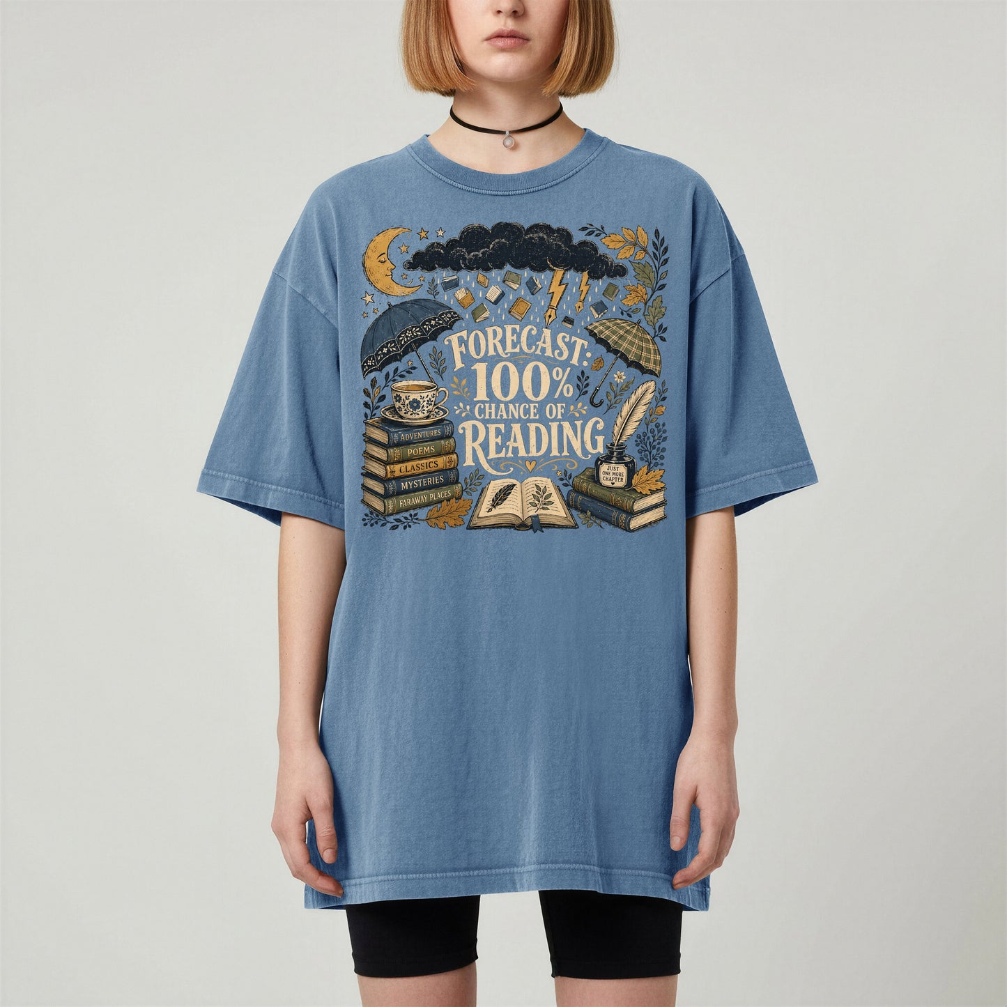 Forecast: 100% Chance of Reading — Rainy Day Reader Tee