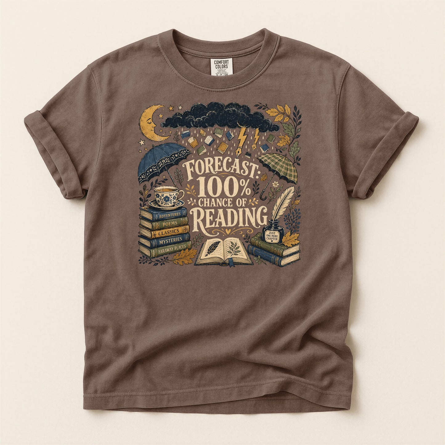 Forecast: 100% Chance of Reading — Rainy Day Reader Tee