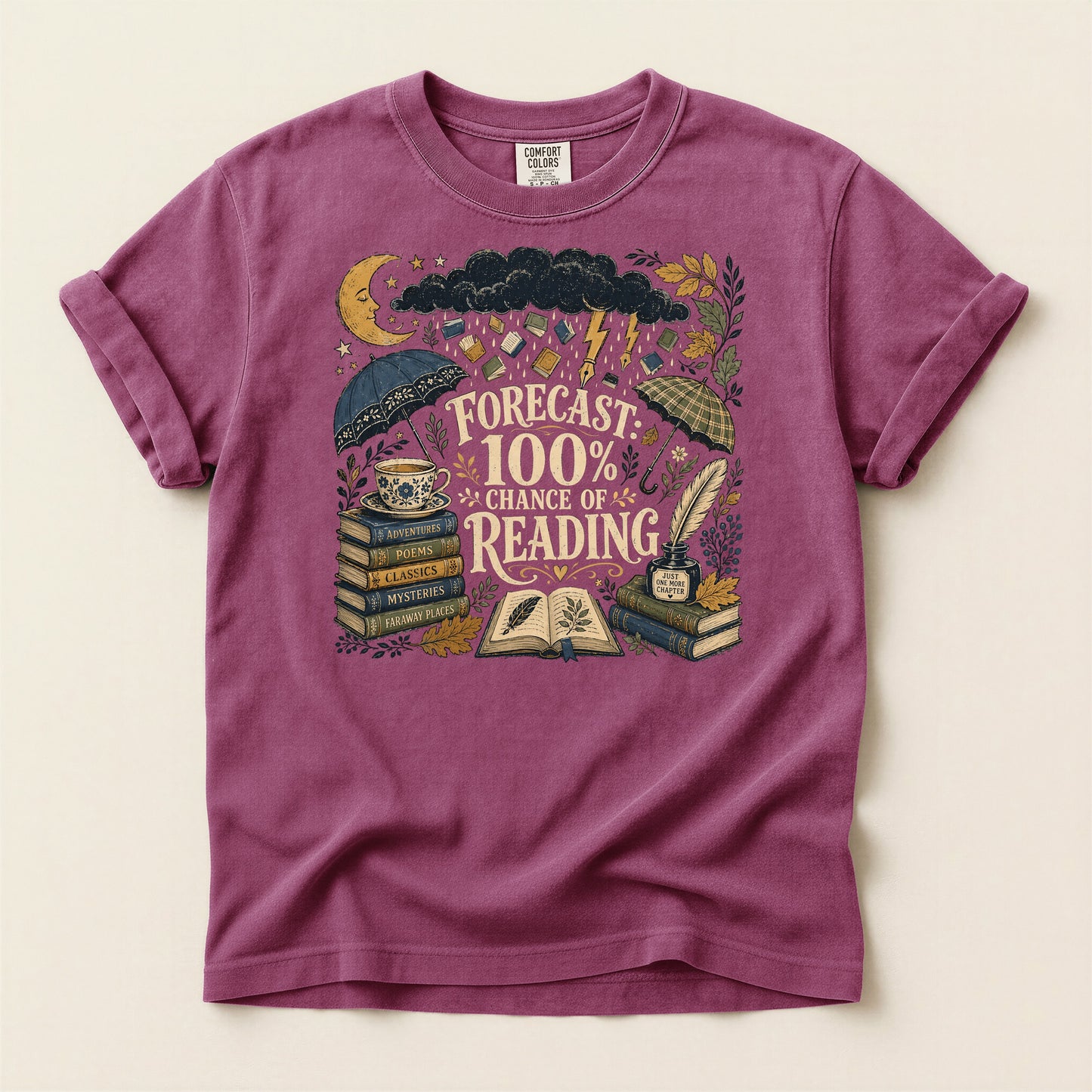 Forecast: 100% Chance of Reading — Rainy Day Reader Tee