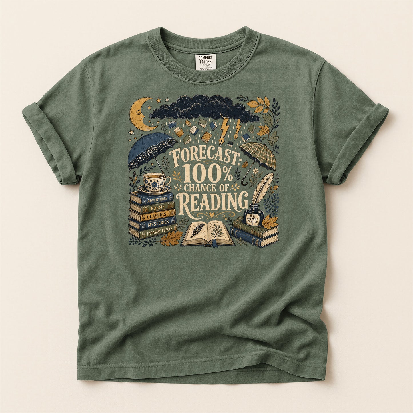 Forecast: 100% Chance of Reading — Rainy Day Reader Tee