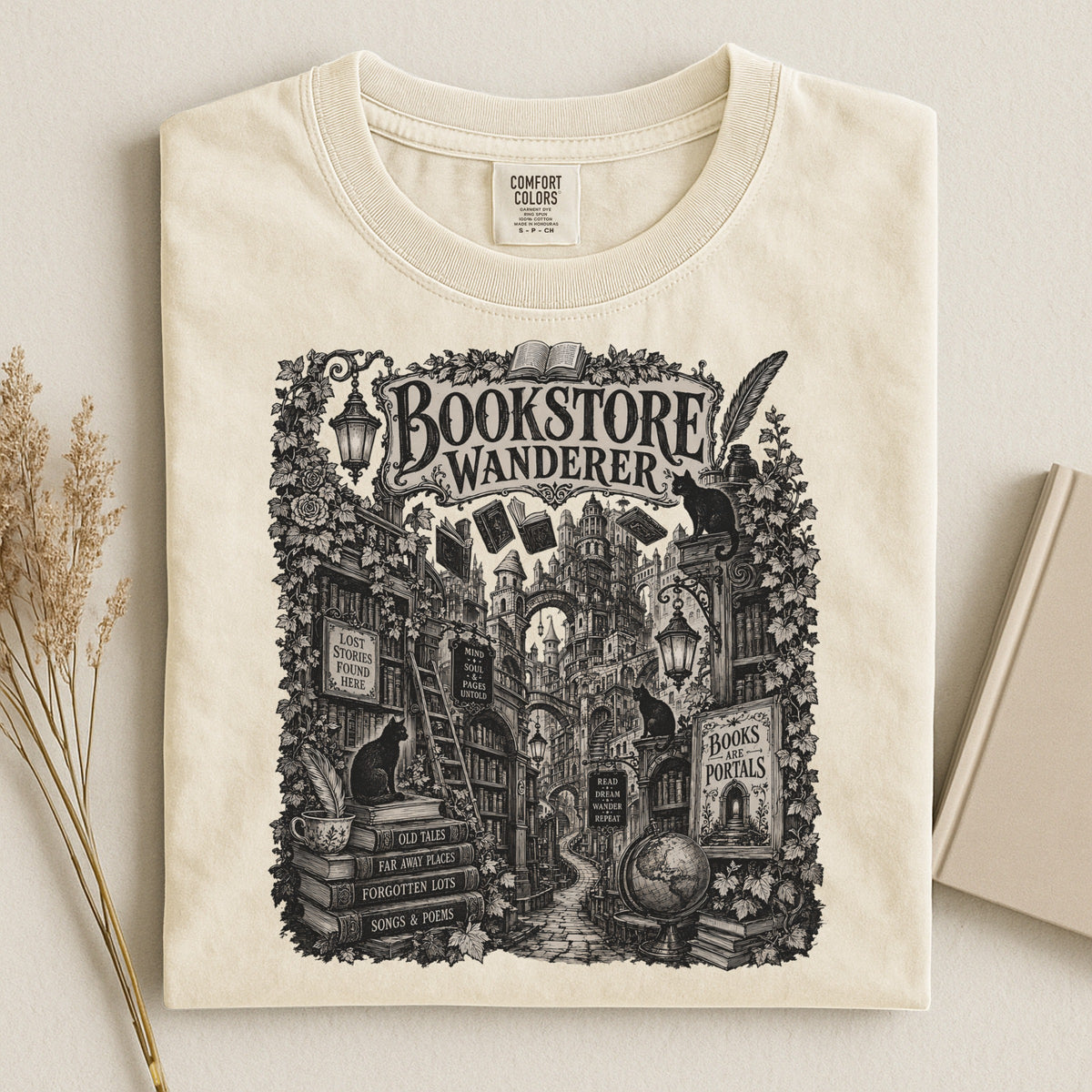 Bookstore Wanderer — Dark Academia Bookshop Tee