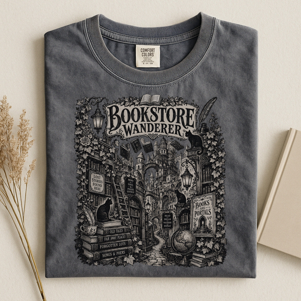 Bookstore Wanderer — Dark Academia Bookshop Tee