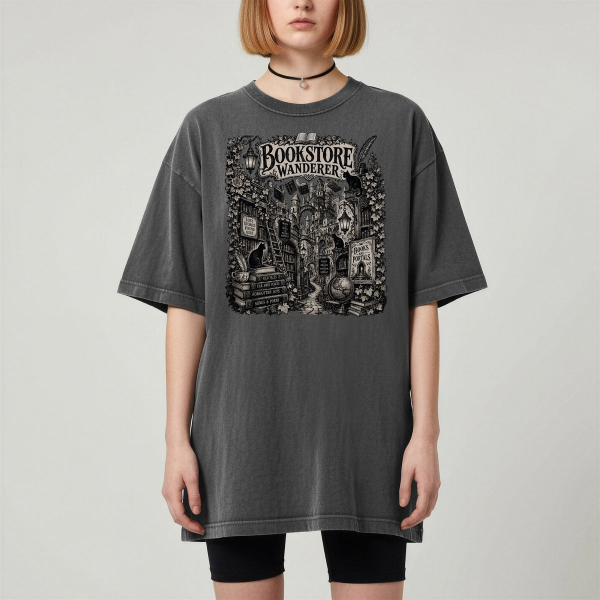 Bookstore Wanderer — Dark Academia Bookshop Tee