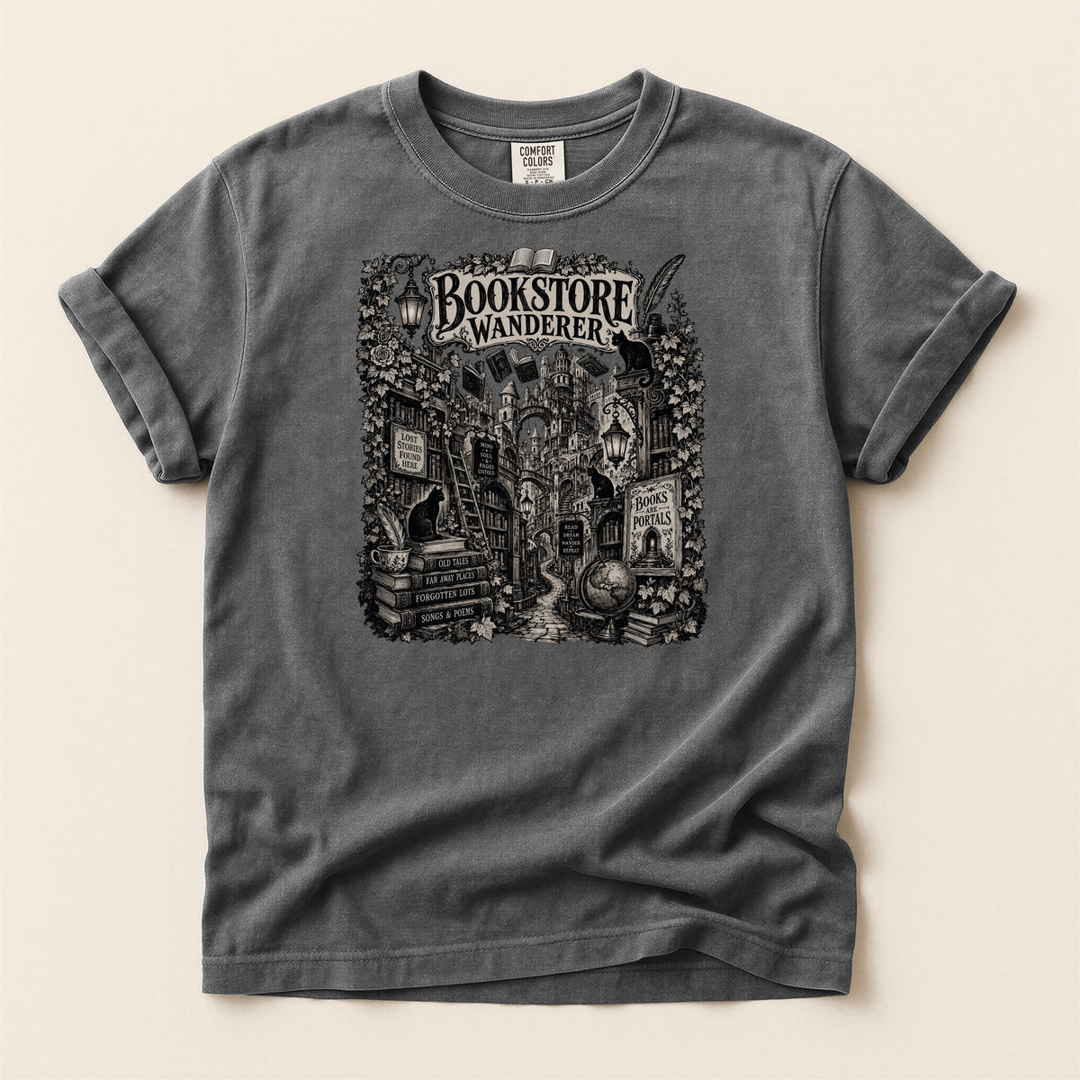 Bookstore Wanderer — Dark Academia Bookshop Tee