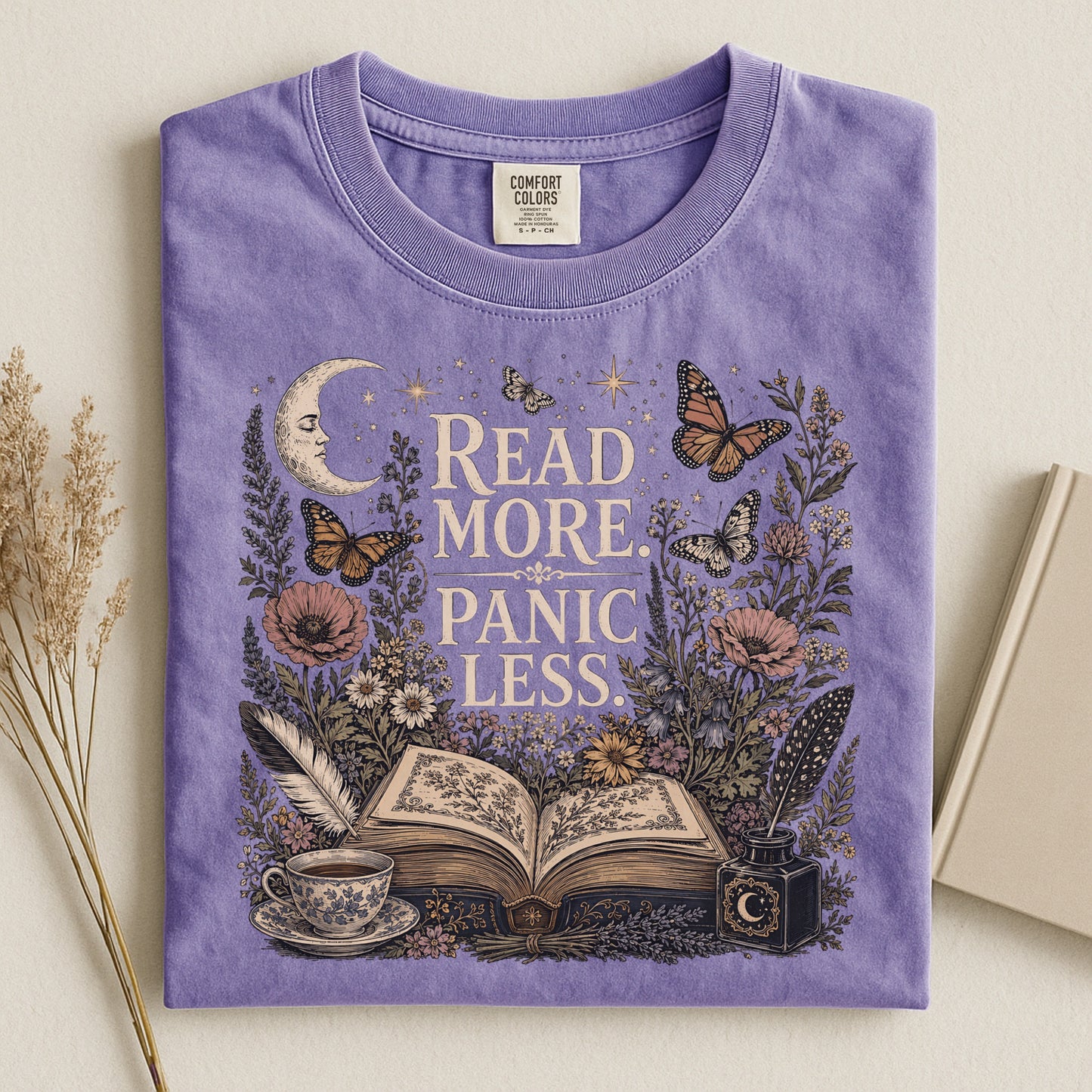 Read More. Panic Less. — Cozy Book Lover Tee