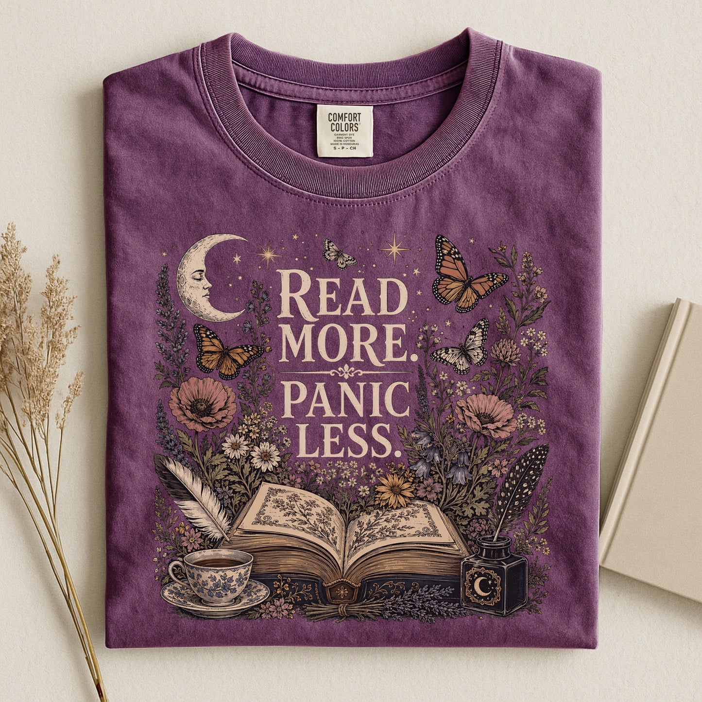 Read More. Panic Less. — Cozy Book Lover Tee