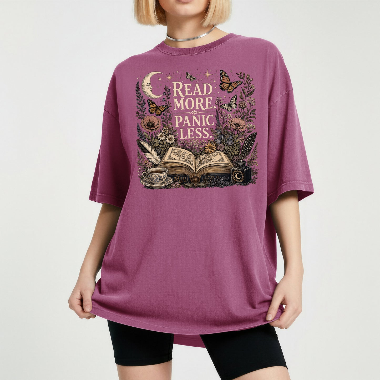 Read More. Panic Less. — Cozy Book Lover Tee