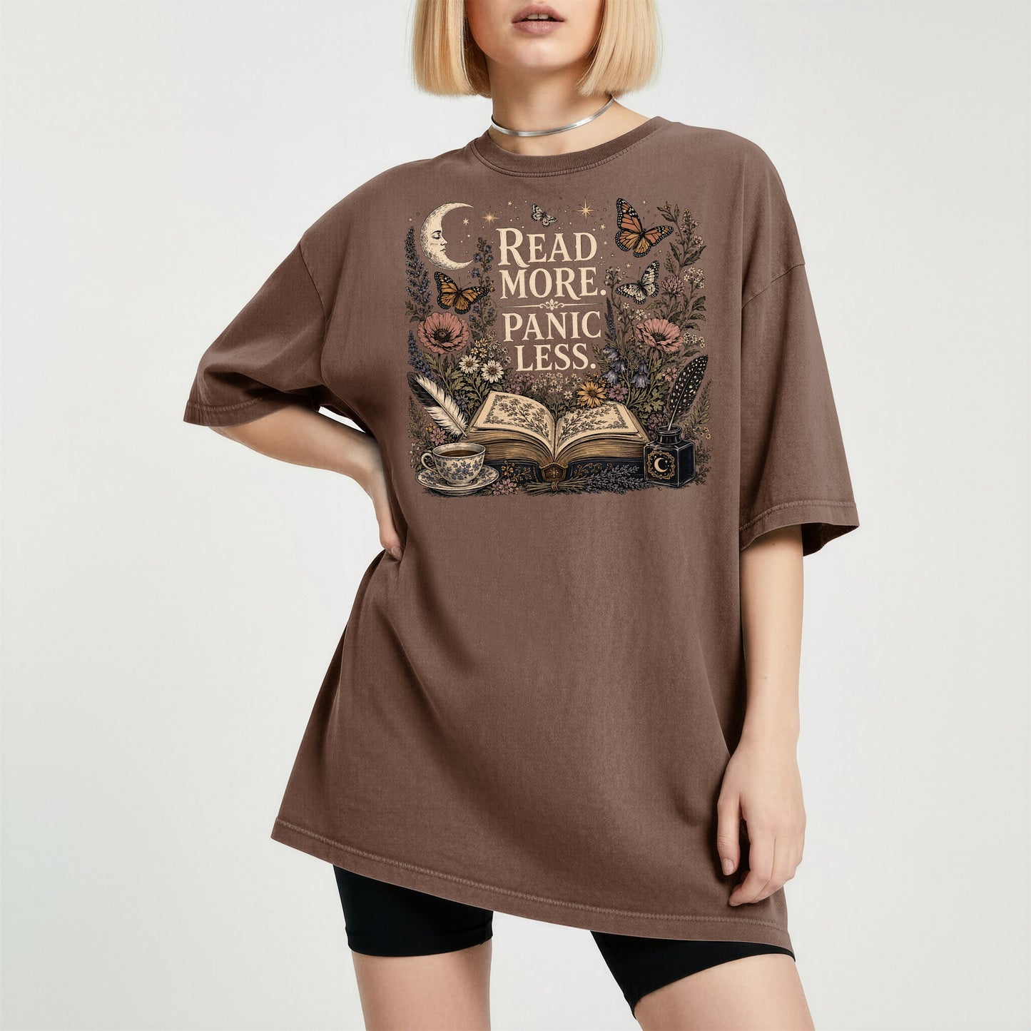 Read More. Panic Less. — Cozy Book Lover Tee