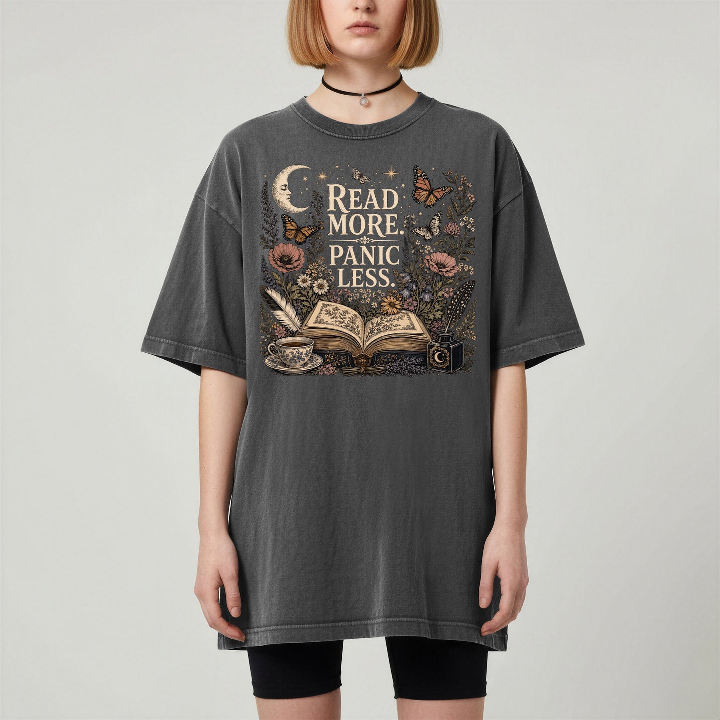 Read More. Panic Less. — Cozy Book Lover Tee