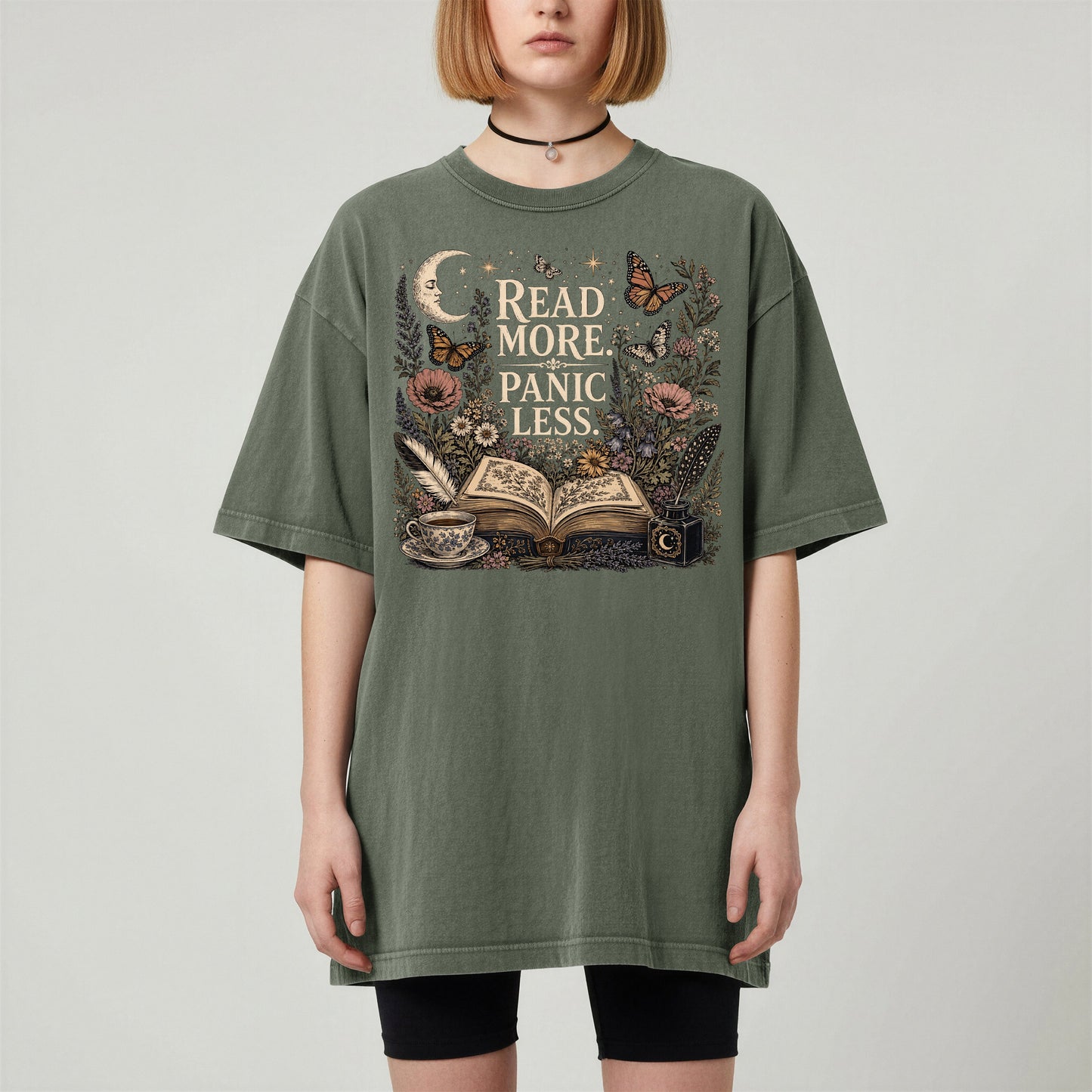 Read More. Panic Less. — Cozy Book Lover Tee