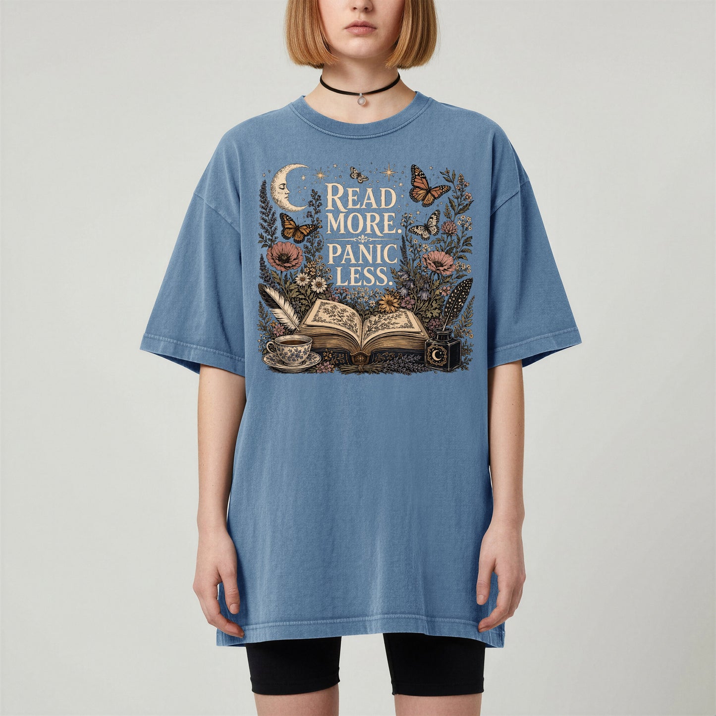 Read More. Panic Less. — Cozy Book Lover Tee
