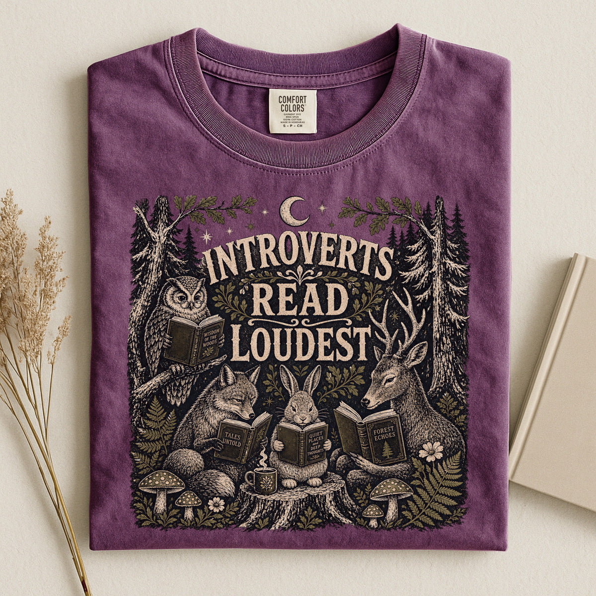 Introverts Read Loudest — Cozy Woodland Reader Tee