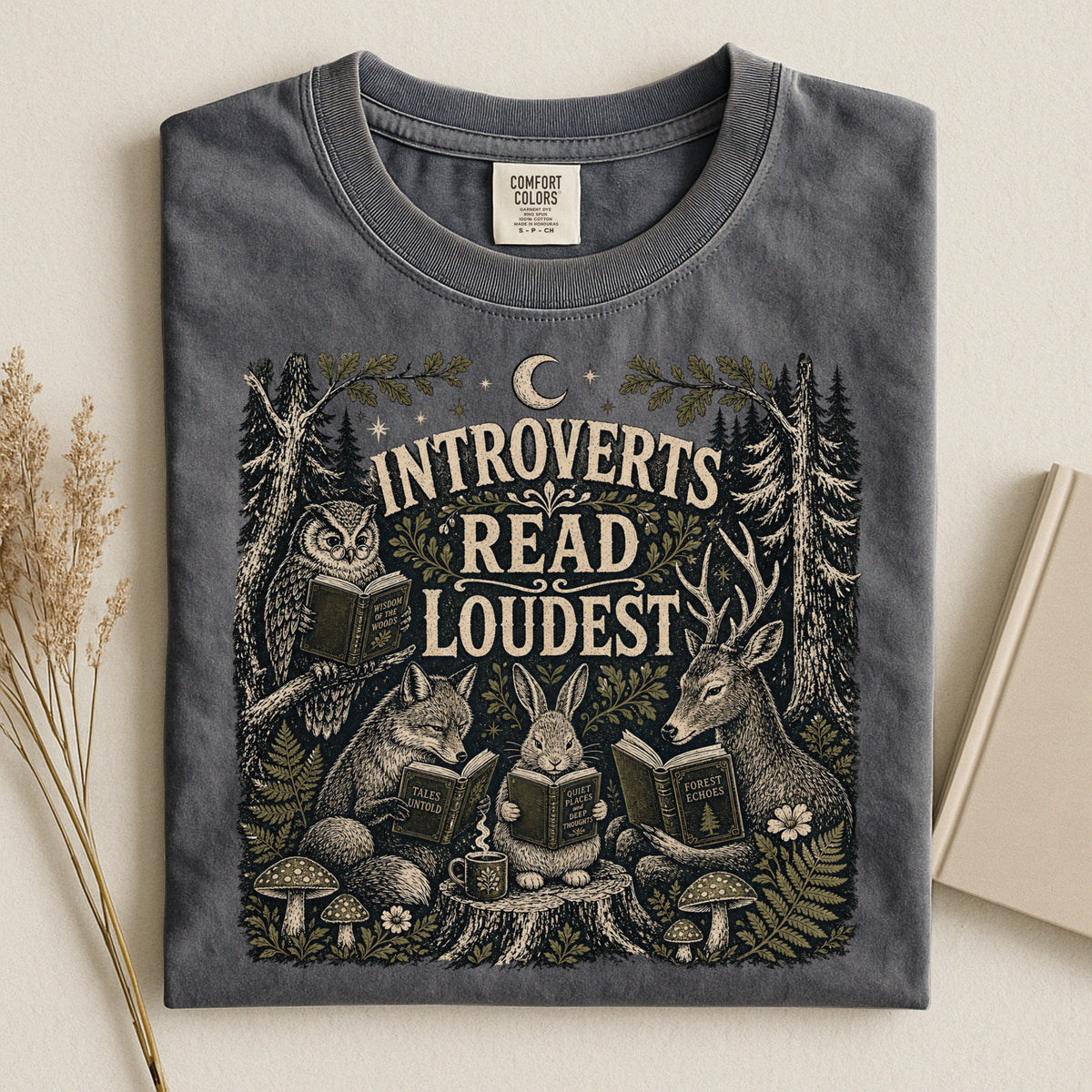 Introverts Read Loudest — Cozy Woodland Reader Tee