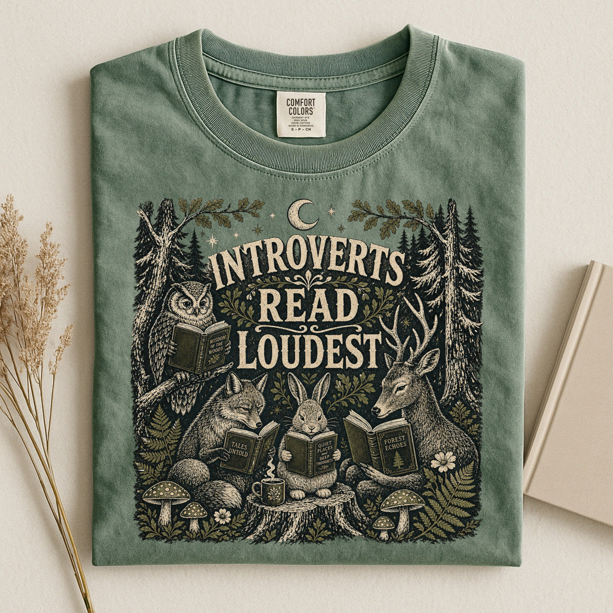 Introverts Read Loudest — Cozy Woodland Reader Tee