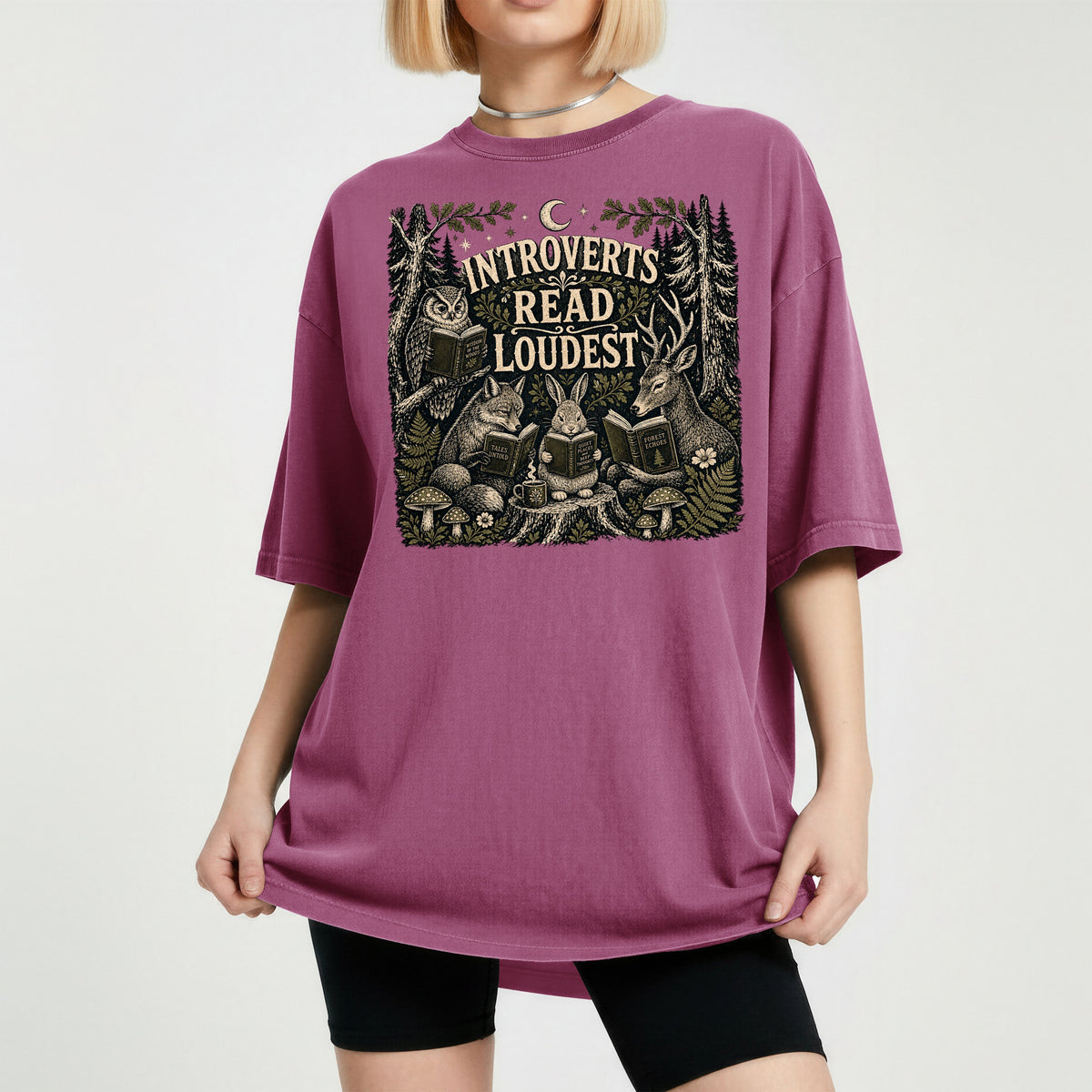 Introverts Read Loudest — Cozy Woodland Reader Tee