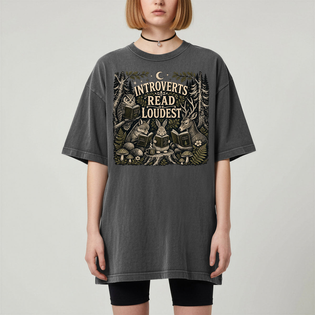 Introverts Read Loudest — Cozy Woodland Reader Tee