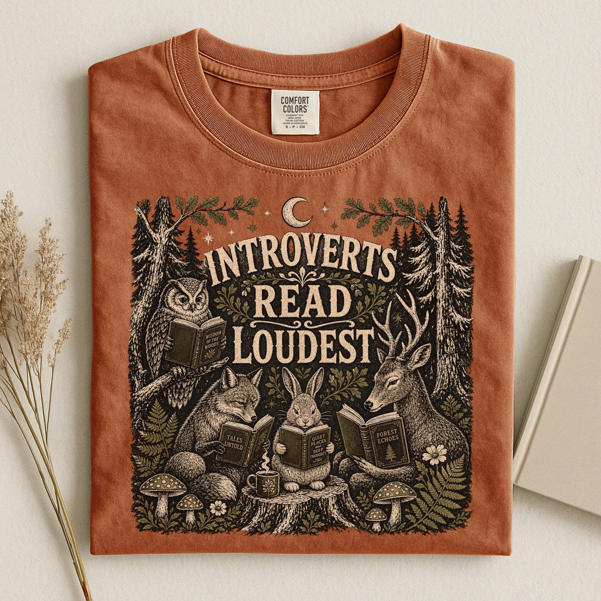 Introverts Read Loudest — Cozy Woodland Reader Tee