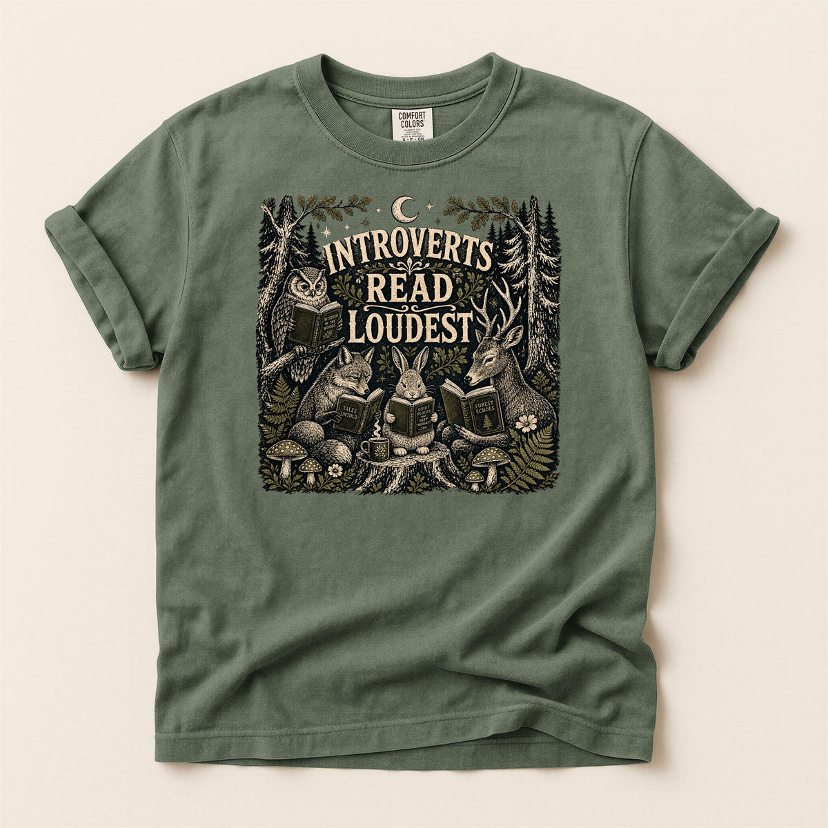 Introverts Read Loudest — Cozy Woodland Reader Tee
