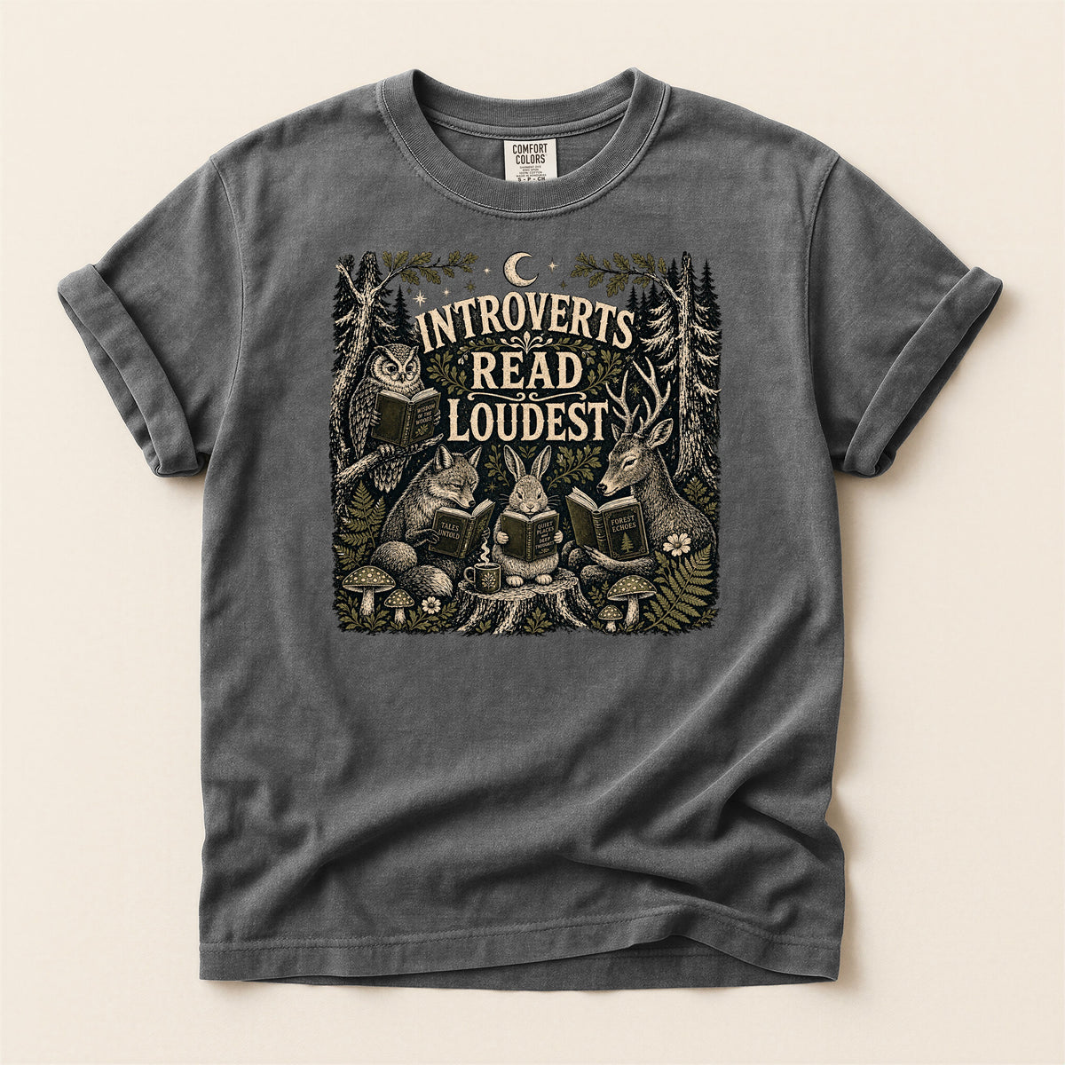 Introverts Read Loudest — Cozy Woodland Reader Tee
