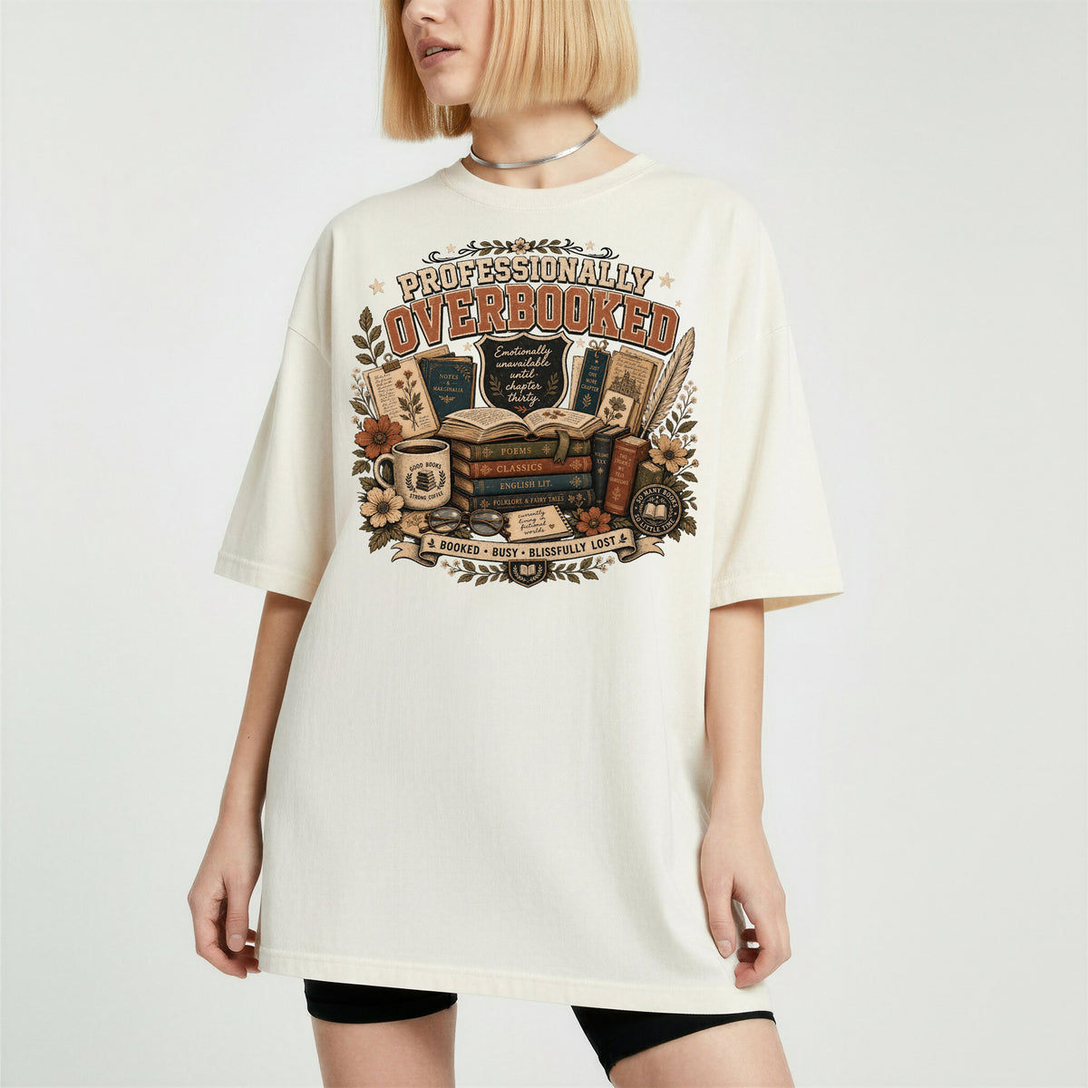Professionally Overbooked — Dark Academia Reader Tee