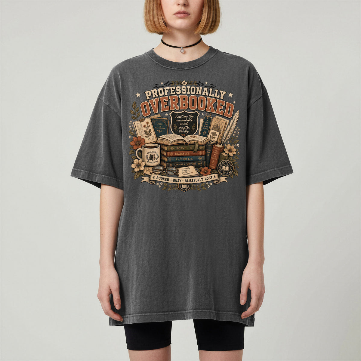 Professionally Overbooked — Dark Academia Reader Tee