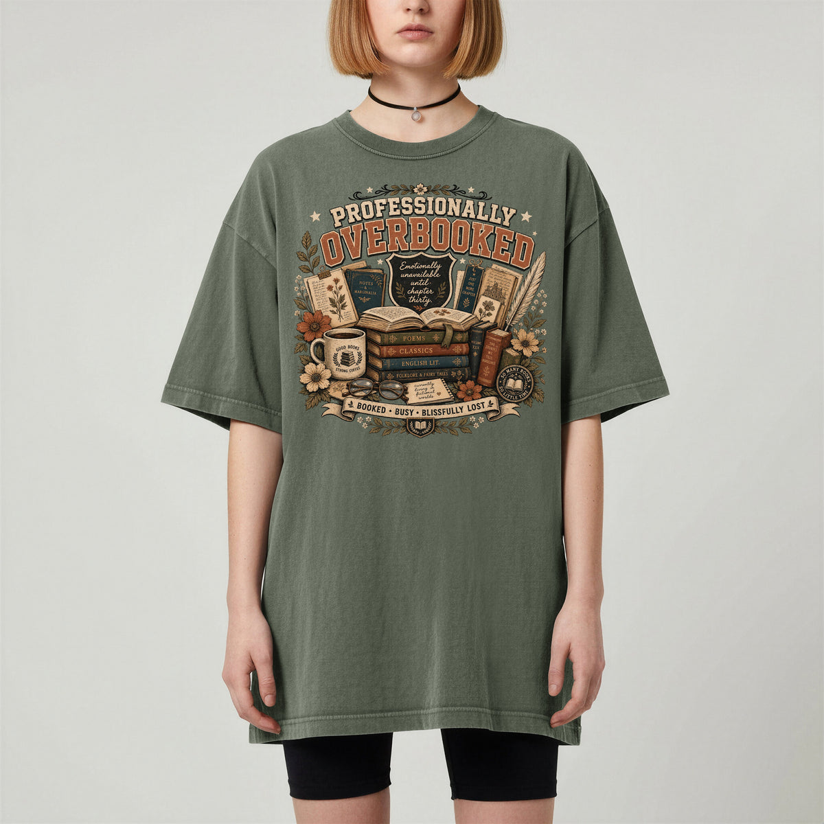 Professionally Overbooked — Dark Academia Reader Tee