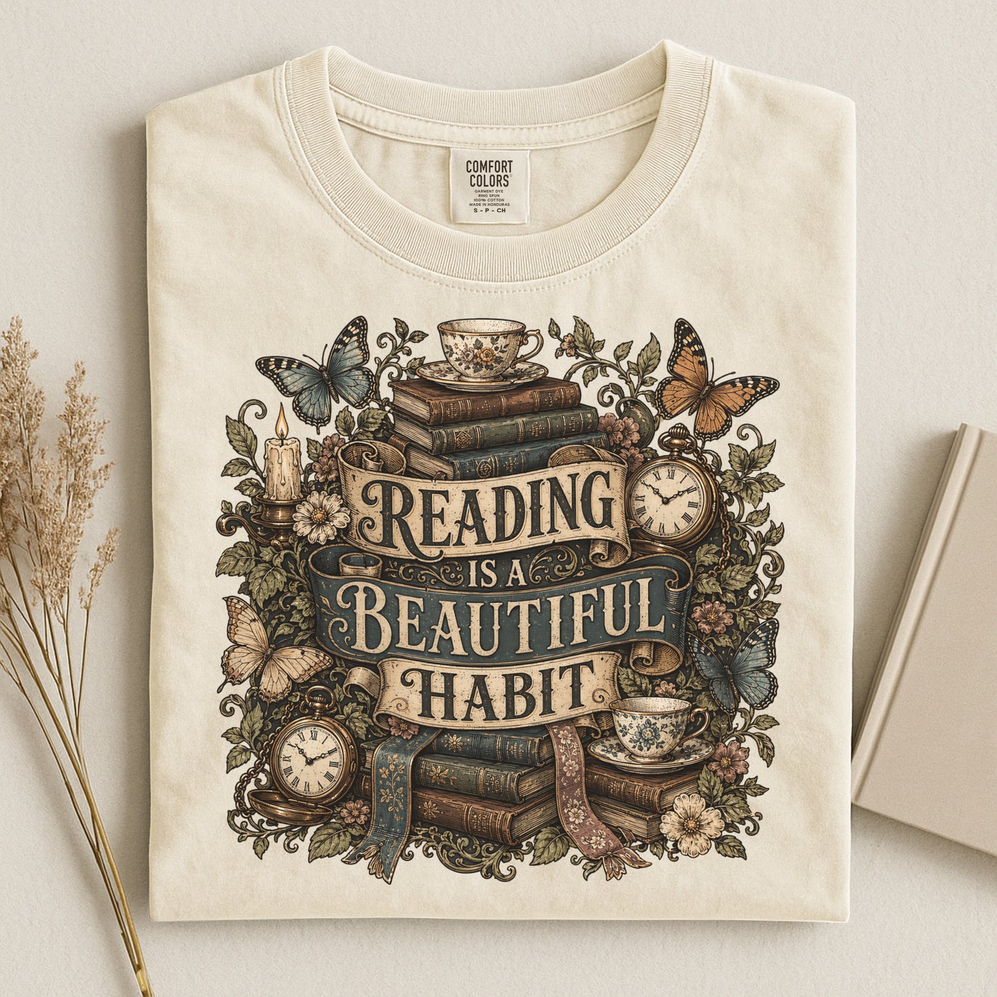 Reading Is a Beautiful Habit — Botanical Book Lover Tee