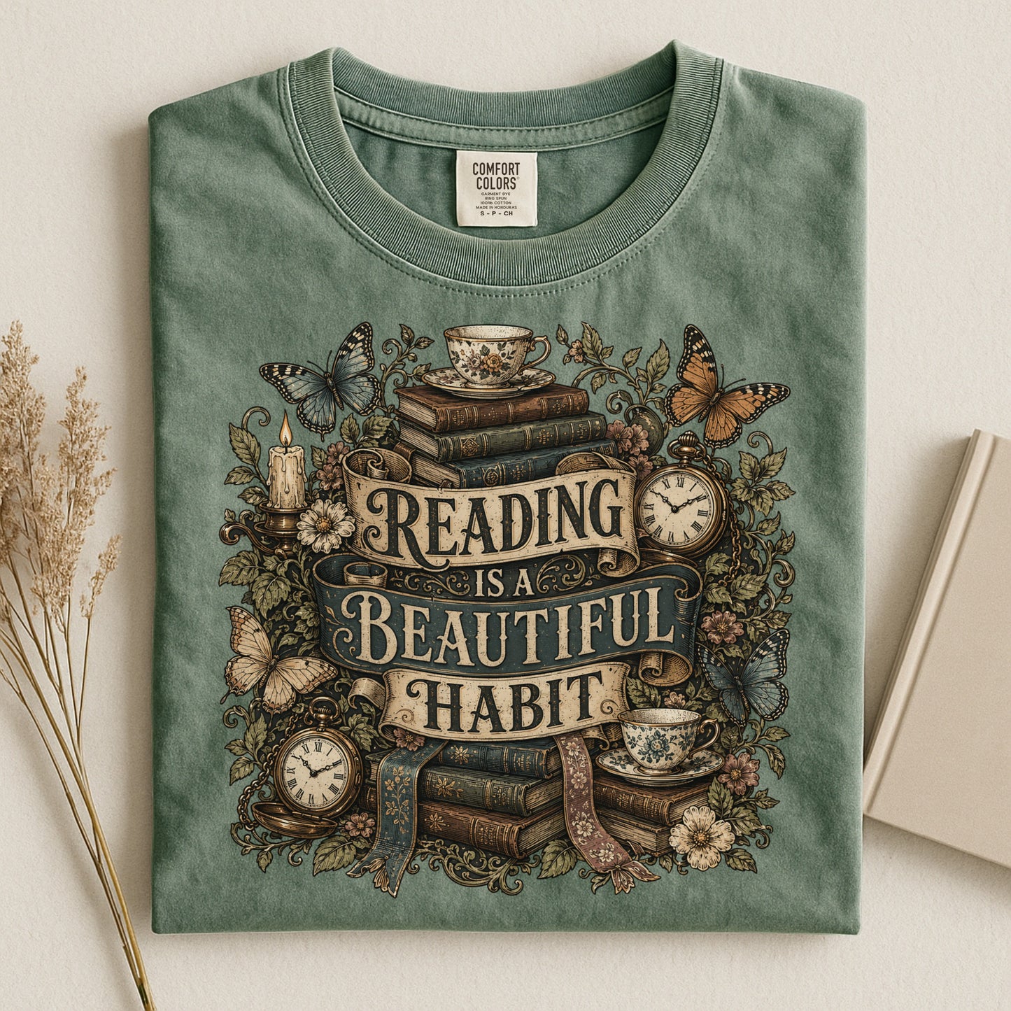 Reading Is a Beautiful Habit — Botanical Book Lover Tee
